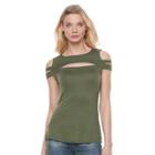 Women's Rock & Republic&reg; Cutout Cold-shoulder Tee, Size: Medium, Dark Green