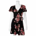 Juniors' Iz Byer Faux-wrap Short Sleeve Dress, Teens, Size: Small, Black Floral
