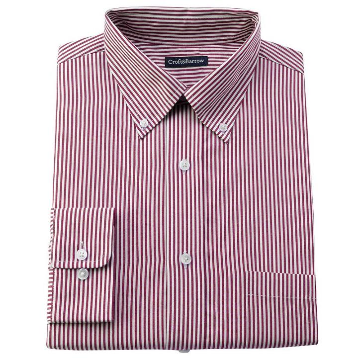 Big & Tall Croft & Barrow&reg; Striped Easy-care Button-down Collar Dress Shirt, Men's, Size: 19 38/9t, Red