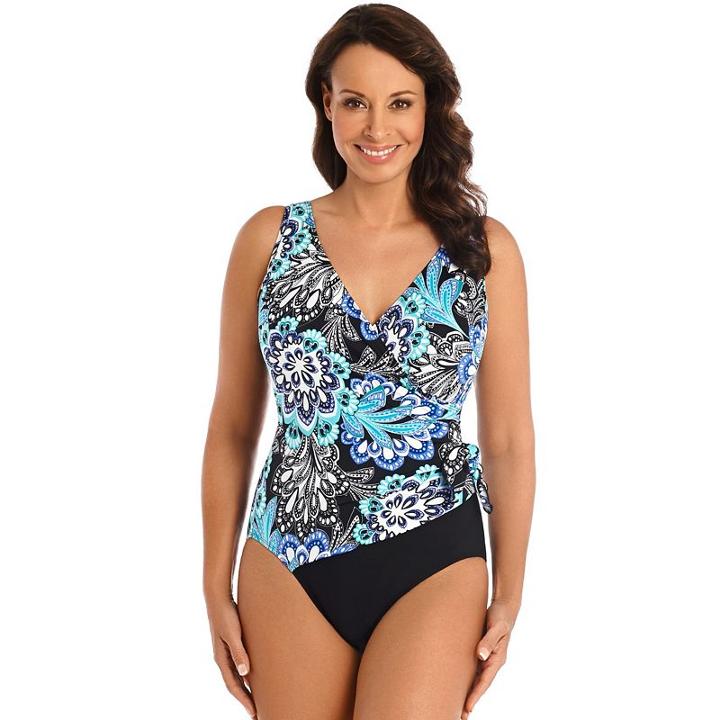 Women's Great Lengths Tummy Slimmer Medallion One-piece Swimsuit, Size: 12, Blue