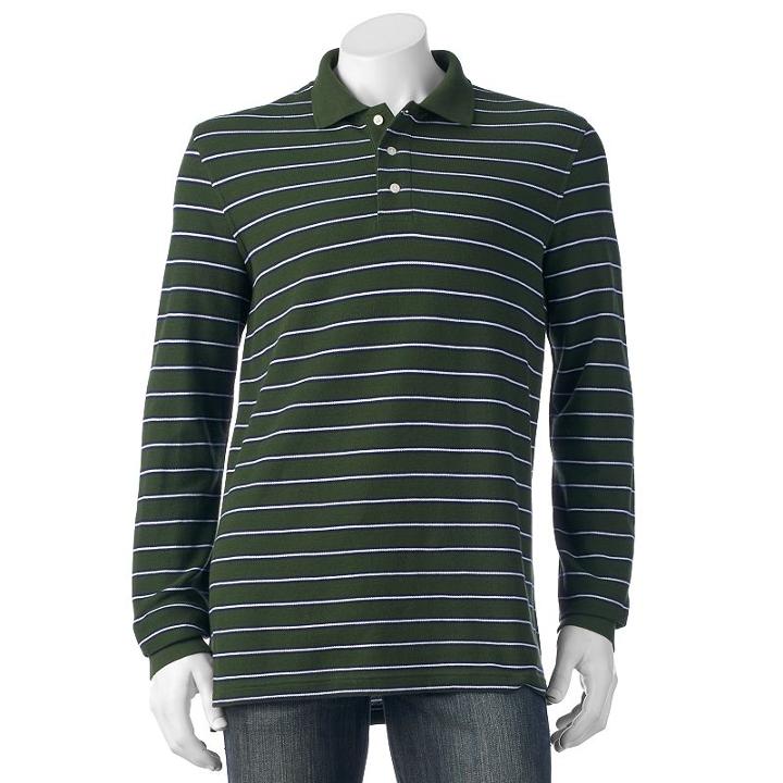 Men's Croft & Barrow&reg; Classic-fit Yarn-dyed Striped Polo, Size: Large, Green