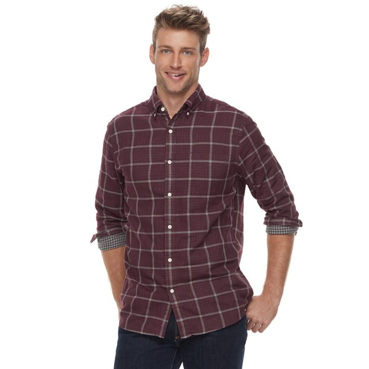 Men's Sonoma Goods For Life&trade; Modern-fit Double-cloth Woven Button-down Shirt, Size: Xxl, Dark Red