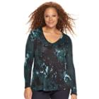 Plus Size Rock & Republic&reg; Embellished Graphic V-neck Tee, Women's, Size: 0x, Black
