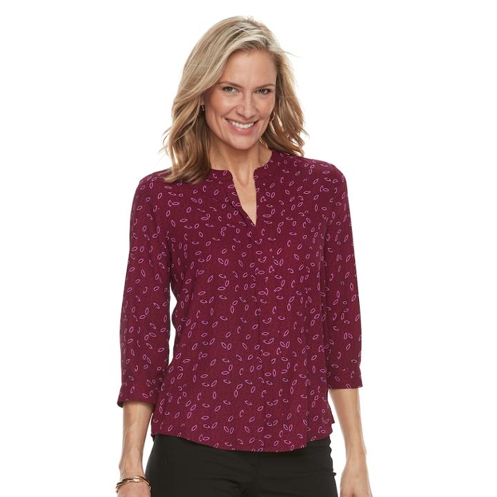 Women's Dana Buchman Printed Splitneck Top, Size: Xl, Dark Pink