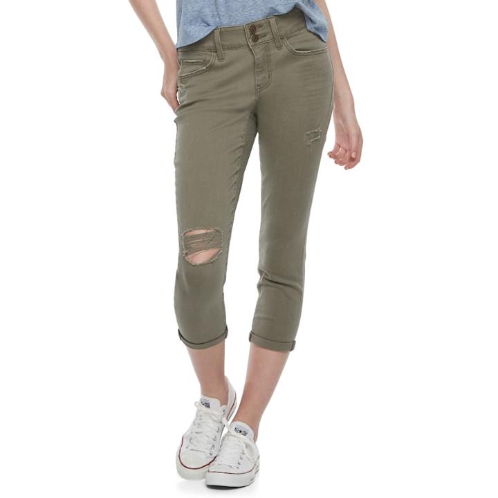 Juniors' So&reg; Twill Cropped Leggings, Teens, Size: 11, Green
