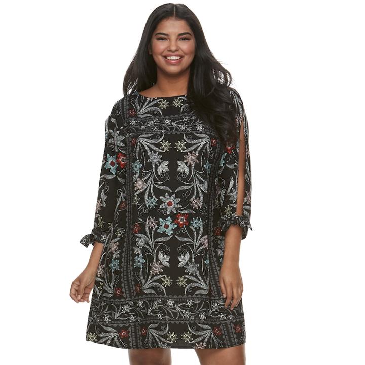 Juniors' Plus Size Heartsoul Floral Split-sleeve Shift Dress, Teens, Size: 2xl, Oxford