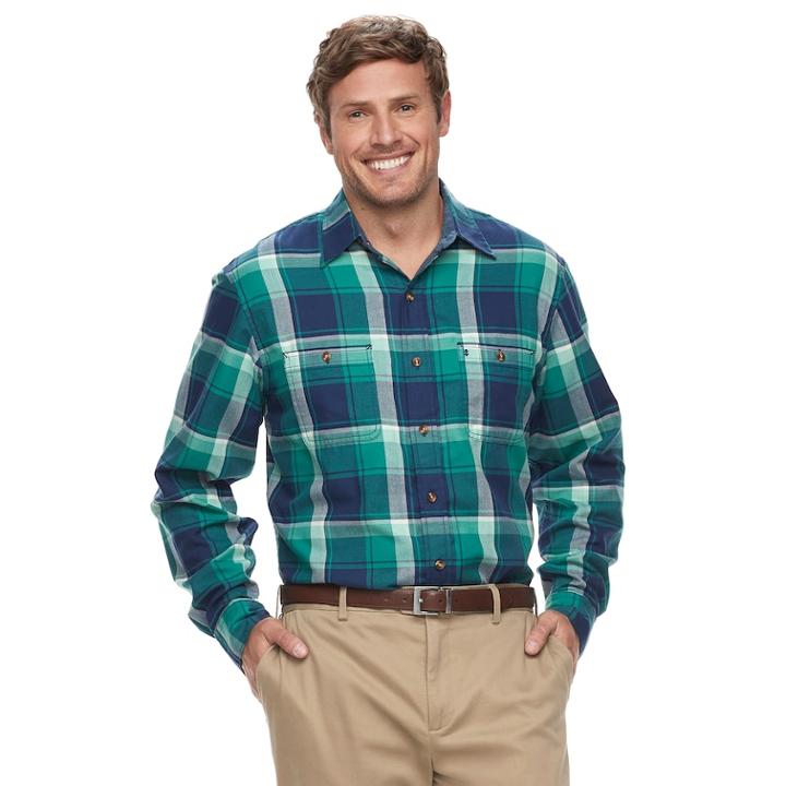 Big & Tall Izod Harbor Plaid Classic-fit Twill Button-down Shirt, Men's, Size: Xl Tall, Green