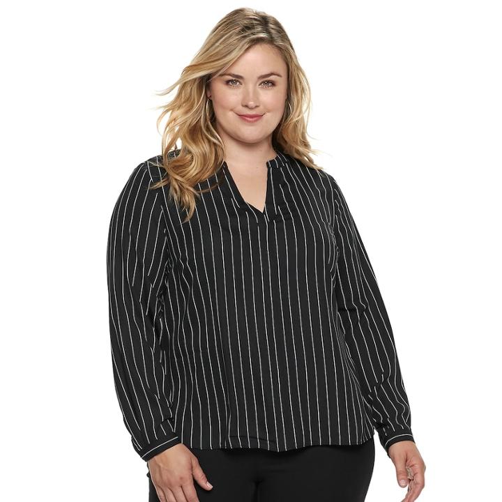 Plus Size Jennifer Lopez Embellished Chiffon Top, Women's, Size: 1xl, Black