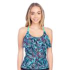 Mix & Match Strappy Flounce Tankini Top, Teens, Size: Xs, Black