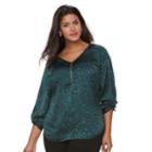 Plus Size Apt. 9&reg; Satin 1/4-zip Top, Women's, Size: 0x, Green