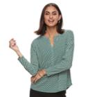 Petite Dana Buchman Print Splitneck Top, Women's, Size: M Petite, Med Green