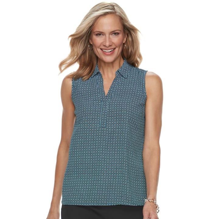 Petite Dana Buchman Sleeveless Collared Top, Women's, Size: L Petite, Dark Blue