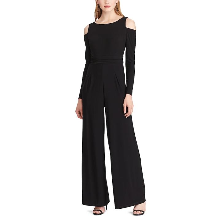 Women's Chaps Cutout-shoulder Jersey Jumpsuit, Size: 4, Black