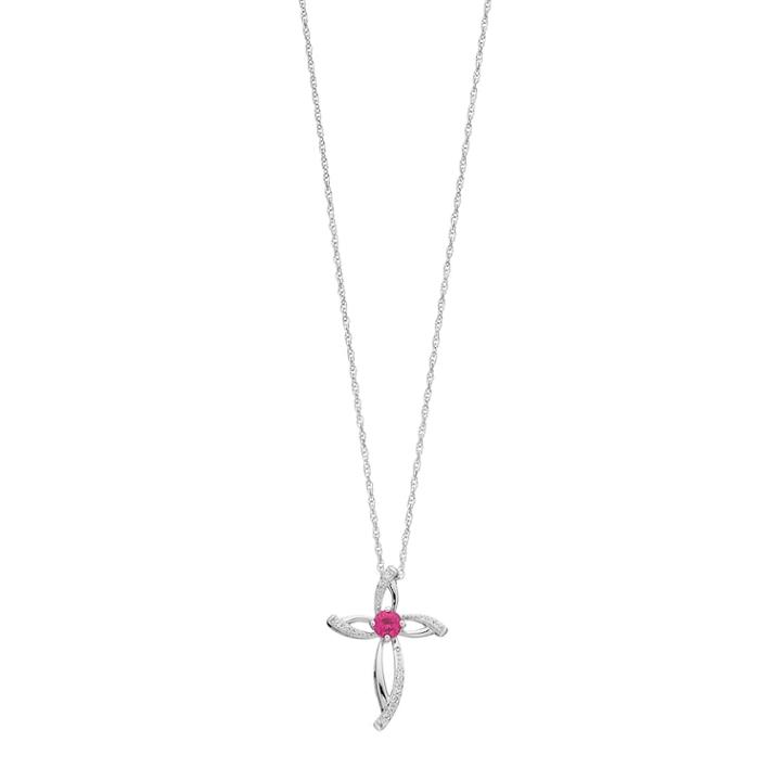 Sterling Silver Lab-created Ruby & White Sapphire Cross Pendant, Women's, Size: 18, Red