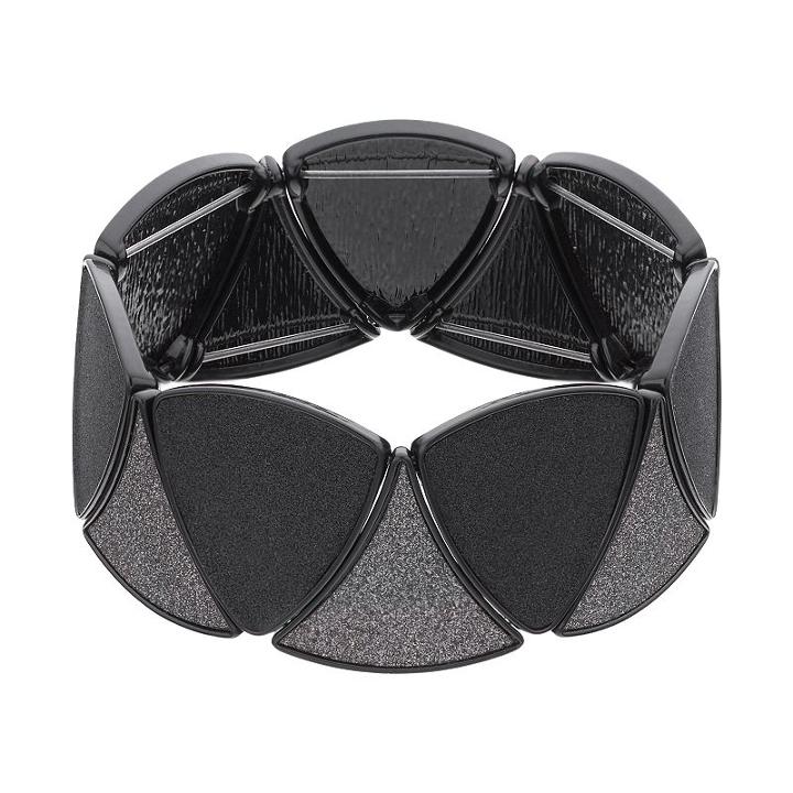 Black Glittery Triangular Link Stretch Bracelet, Women's, Oxford