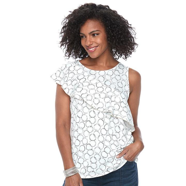 Women's Apt. 9&reg; Asymmetrical Ruffle Tank, Size: Large, White