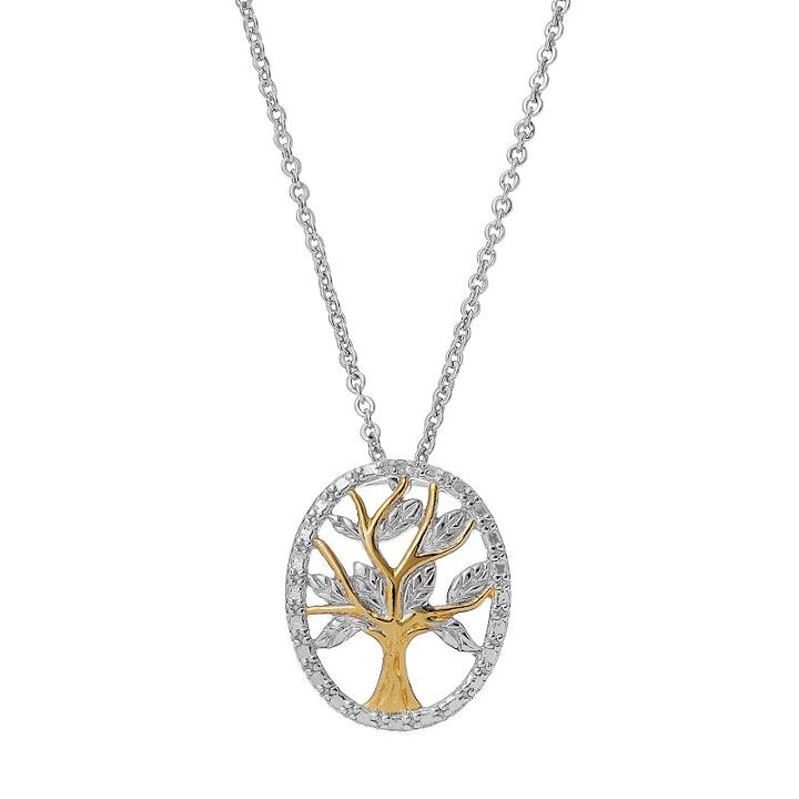 Delicate Diamonds Two Tone Sterling Silver Family Tree Pendant, Women's, Grey