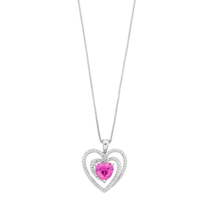 Sterling Silver Lab-created Pink & White Sapphire Heart Pendant, Women's, Size: 18