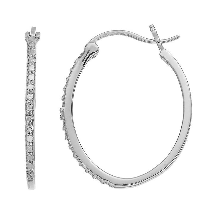Delicate Diamonds Sterling Silver Oval Hoop Earrings, Women's, Grey