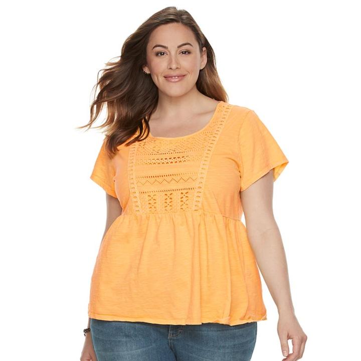 Sonoma Goods For Life, Plus Size &trade; Embroidered Peplum Tee, Women's, Size: 1xl, Med Yellow