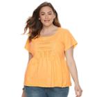 Sonoma Goods For Life, Plus Size &trade; Embroidered Peplum Tee, Women's, Size: 1xl, Med Yellow