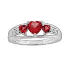 Sterling Silver Lab-created Ruby And Diamond Accent Heart 3-stone Ring, Women's, Size: 9, Red