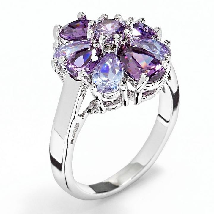 Silver Tone Simulated Crystal Flower Ring, Women's, Size: 6, Purple