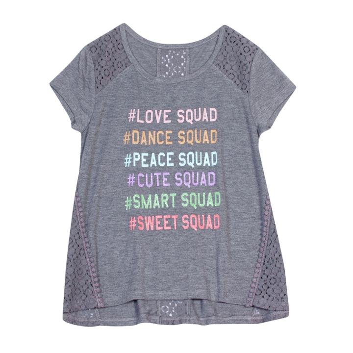 Girls 7-16 & Plus Size Harper & Elliott Lace Back High-low Hem Graphic Tee, Size: Xl, Grey (charcoal)