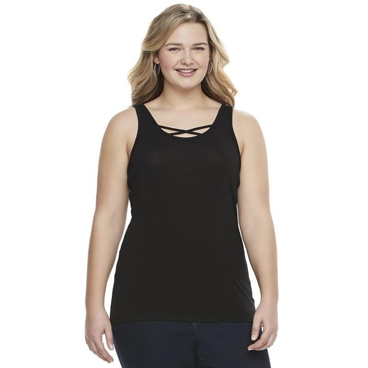 Juniors' Plus Size So&reg; Double Scoop Crisscross Tank, Girl's, Size: 1xl, Black