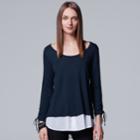 Women's Simply Vera Vera Wang Drawstring Mock-layer Top, Size: Xs, Dark Blue