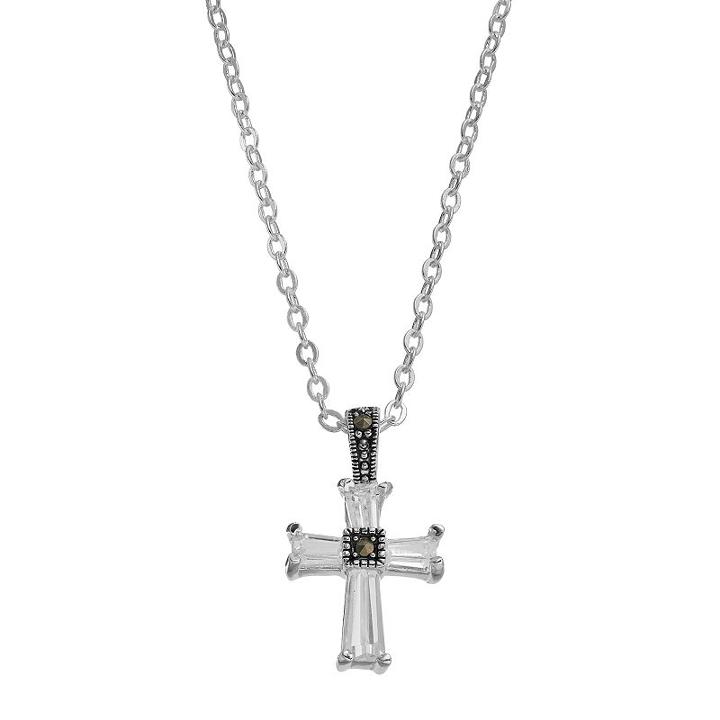 Silver Luxuries Cubic Zirconia & Marcasite Cross Pendant, Women's, Grey