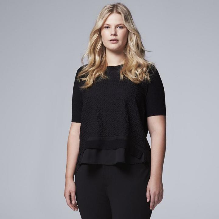 Plus Size Simply Vera Vera Wang Textured Mock-layer Sweater, Women's, Size: 1xl, Black