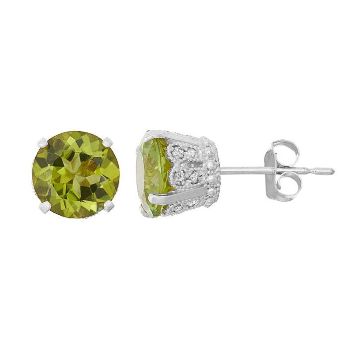 Sterling Silver Green Quartz & Lab-created White Sapphire Stud Earrings, Women's