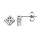 Cubic Zirconia Sterling Silver Square Stud Earrings, Women's, Grey