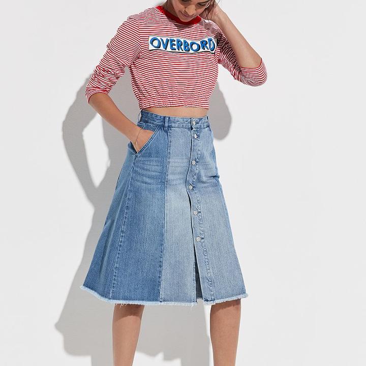 K/lab Button Front Jean Skirt, Teens, Size: 8, Med Blue