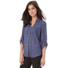 Juniors' Iz Byer Roll-tab Shirt, Teens, Size: Xl, Blue Grid
