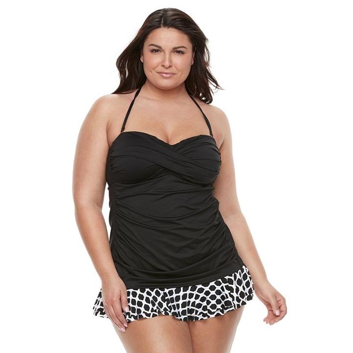 Plus Size Apt. 9&reg; Print Twist-front Swimdress, Women's, Size: 1xl, Black