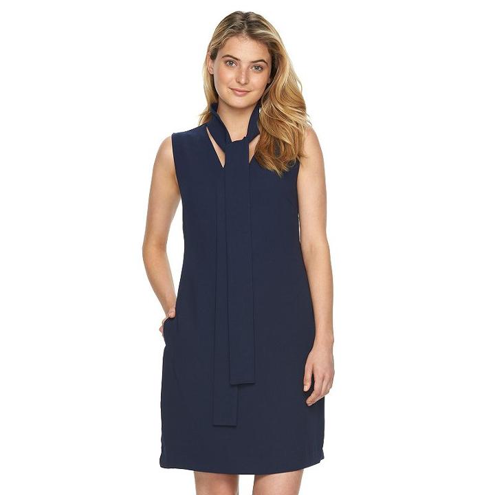 Women's Sharagano Tie-neck Crepe Sheath Dress, Size: 10, Blue (navy)