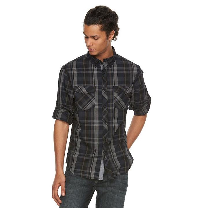 Men's Rock & Republic Modern Plaid Button-front Shirt, Size: Xxl, Blue (navy)