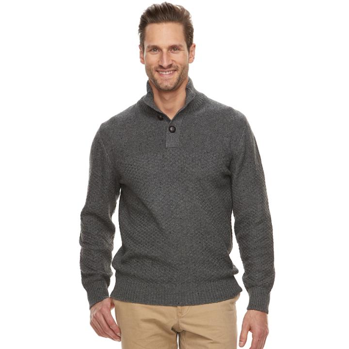 Men's Haggar Regular-fit Textured Mockneck Sweater, Size: Xl, Med Grey