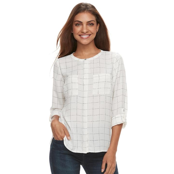 Petite Apt. 9&reg; 2-pocket Button Down Top, Women's, Size: L Petite, Natural