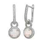 Sterling Silver Lab-created Opal And Lab-created White Sapphire Halo Drop Earrings, Women's