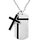 Stainless Steel And Black Immersion-plated Stainless Steel Diamond Accent Cross Pendant And Dog Tag - Men, Size: 24