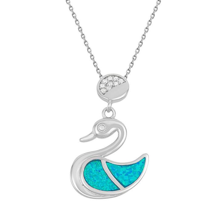 Lab-created Blue Opal & Cubic Zirconia Sterling Silver Swan Pendant Necklace, Women's, Size: 18