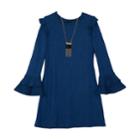 Plus Size Girls 7-16 Iz Amy Byer Ruffled Bell Sleeve Dress With Necklace, Size: Xxl Plus, Dark Blue