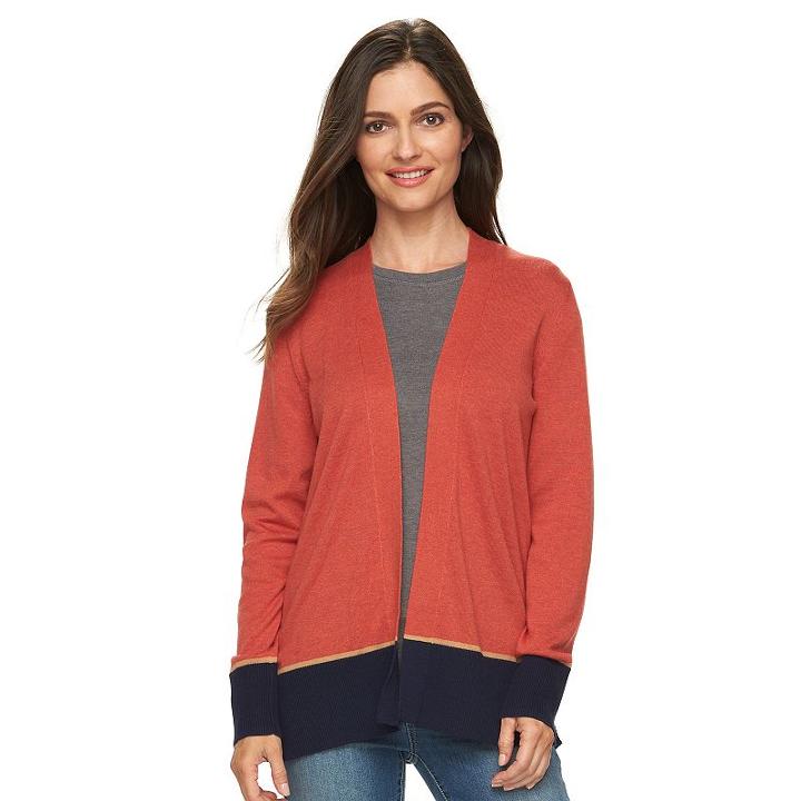 Women's Croft & Barrow&reg; Essential Open Front Cardigan, Size: Large, Med Orange