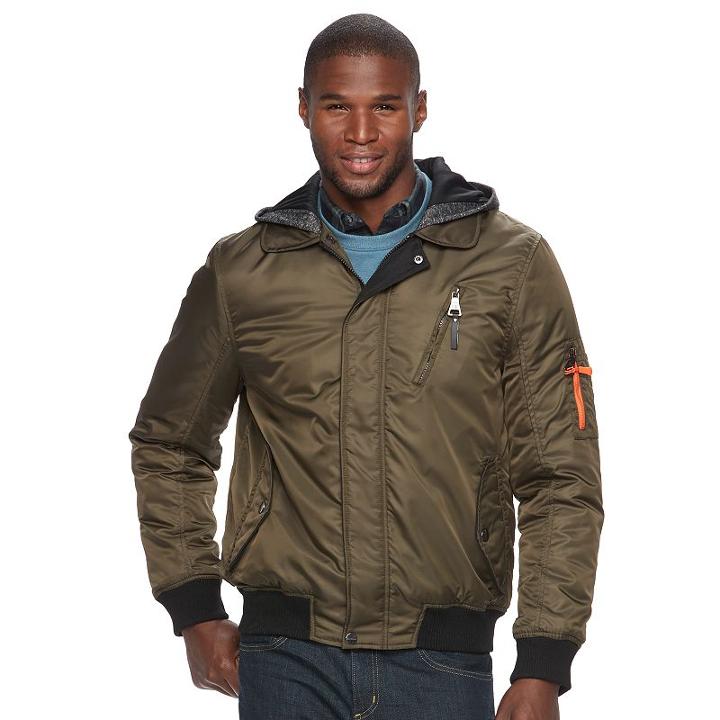 Men's Urban Republic Modern-fit Mixed Media Hooded Twill Jacket, Size: Large, Green