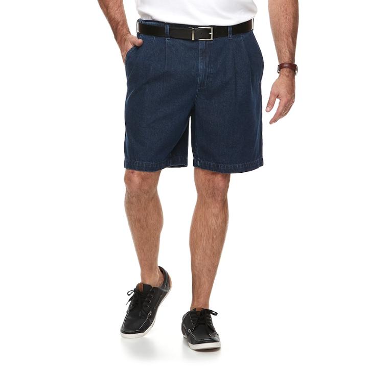 Big & Tall Croft & Barrow&reg; Relaxed-fit Side-elastic Denim Pleated Cargo Shorts, Men's, Size: 48, Dark Blue