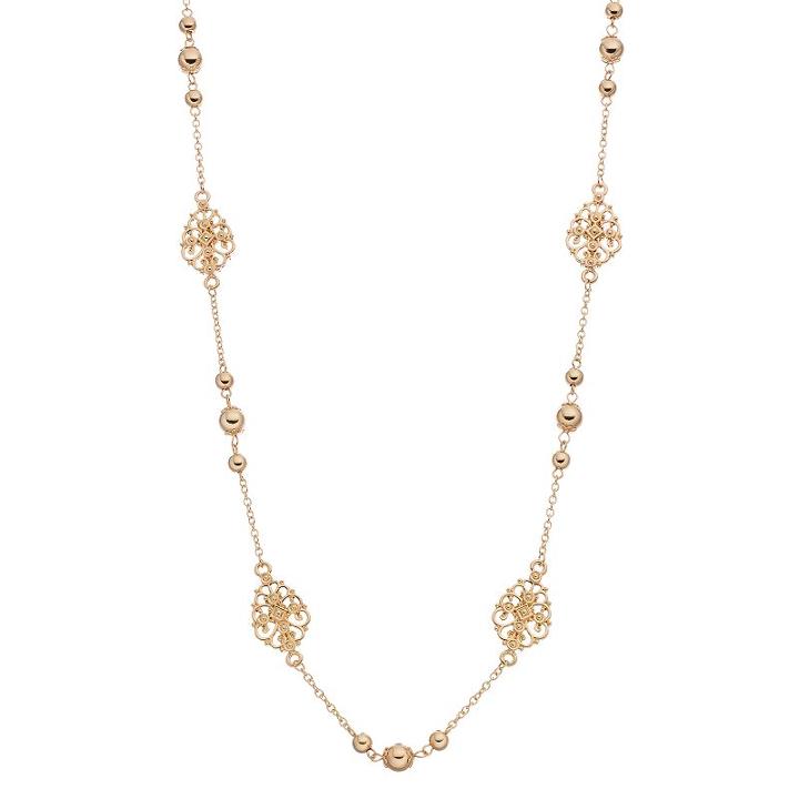 Chaps Filigree Link Beaded Long Necklace, Women's, Gold