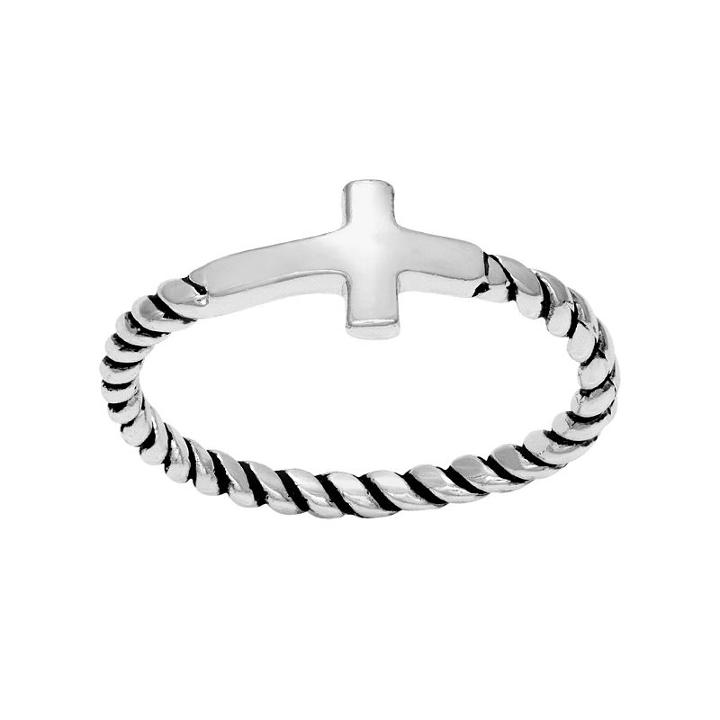 Sterling Silver Sideways Cross Twist Midi Ring, Women's, Size: 3, Grey